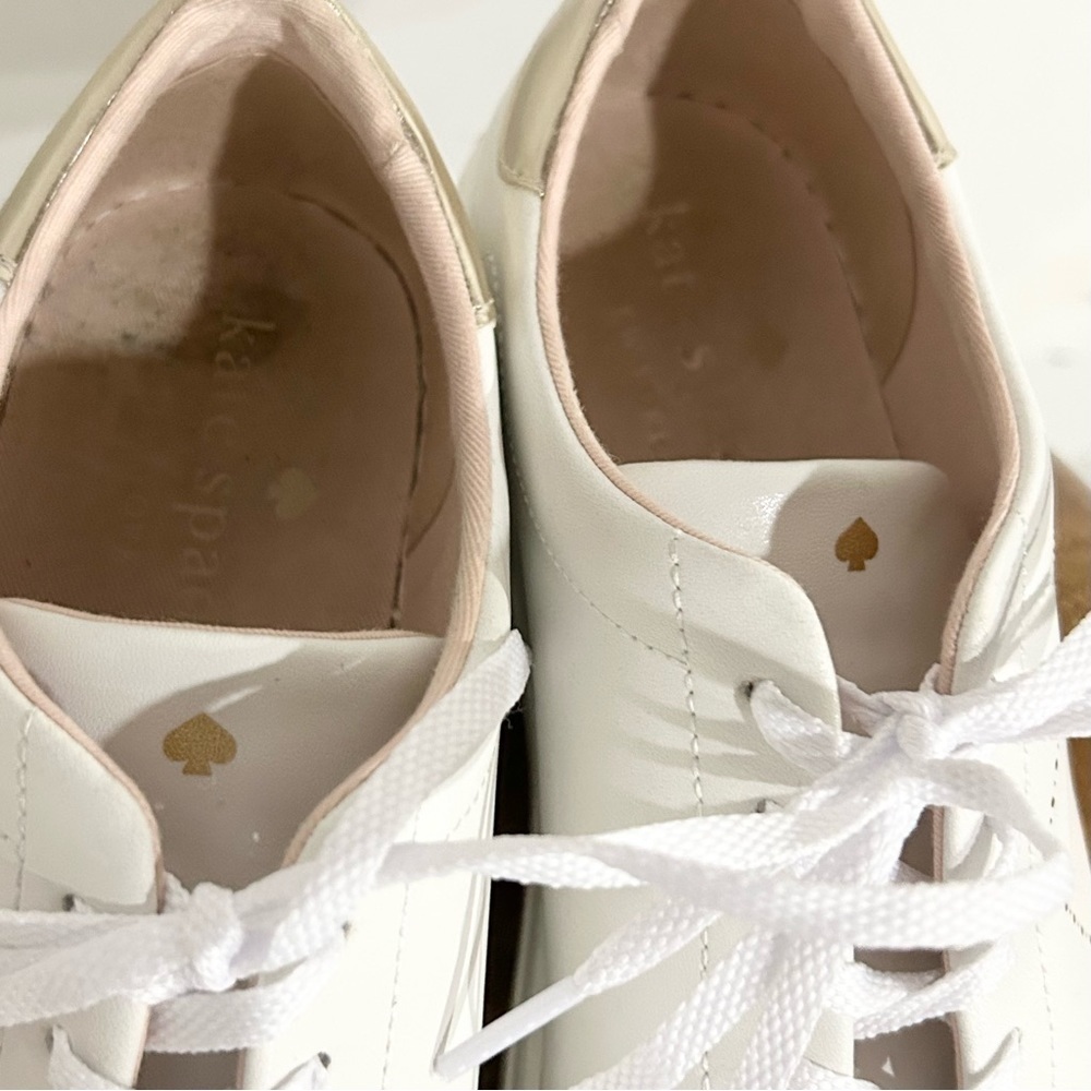 Kate Spade Angelise Leather Sneakers White/Gold Perforated‎ 9 - Picture 9 of 10